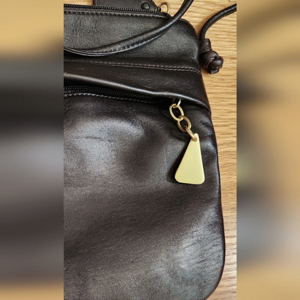 Americana By Sharif Crossbody Leather Purse Dark Chocolate Brown Matte Goldtone - Picture 7 of 7